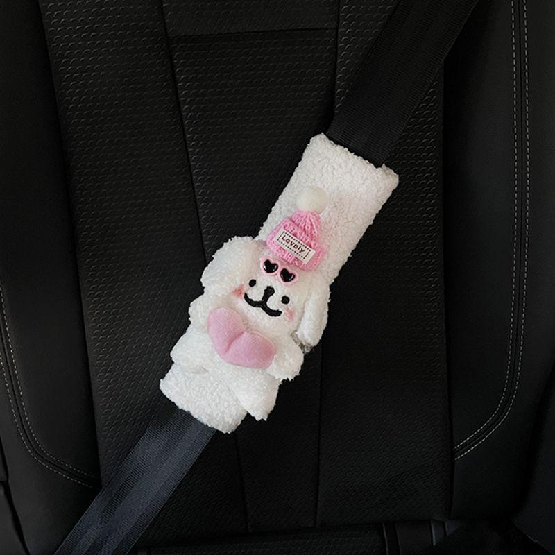 Car Seat Belt Shoulder Cover Women Cute Plush Plushie Bunny Bear Car Accessories Safety Pad Universal Decor for Women Girls