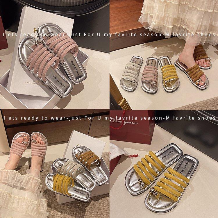 Breathable and Refreshing, Not Stuffy Feet. Thick Heel Set Toe PU Flat Heel Rubber