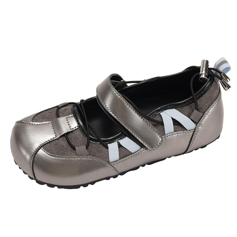 Retro silver with skirt French light mouth flat-soled single shoes women's 2025 new autumn versatile round head Mary Jane shoes