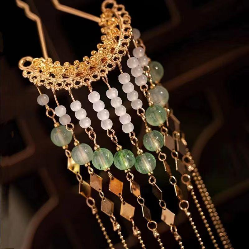 Retro Long Tassel U-Shaped Hairpin Women'S Chinese Style Hair Accessories Step-Vibrating Hairpin Hanfu Headwear
