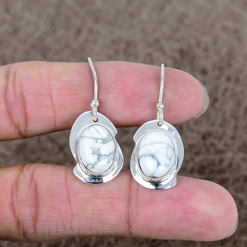 Howlite Jasper Gemstone Handmade 925 Sterling Silver Jewelry Earring 1.54" KKG-647