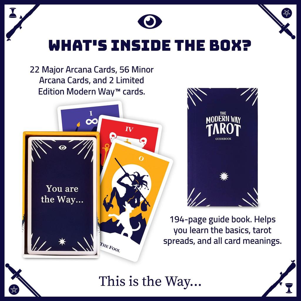 Modern Tarot Card Deck with 194-Page Guidebook and 78 Rider-Waite Tarot Cards, Perfect for Beginners and Experts - Modern Waite Tarot