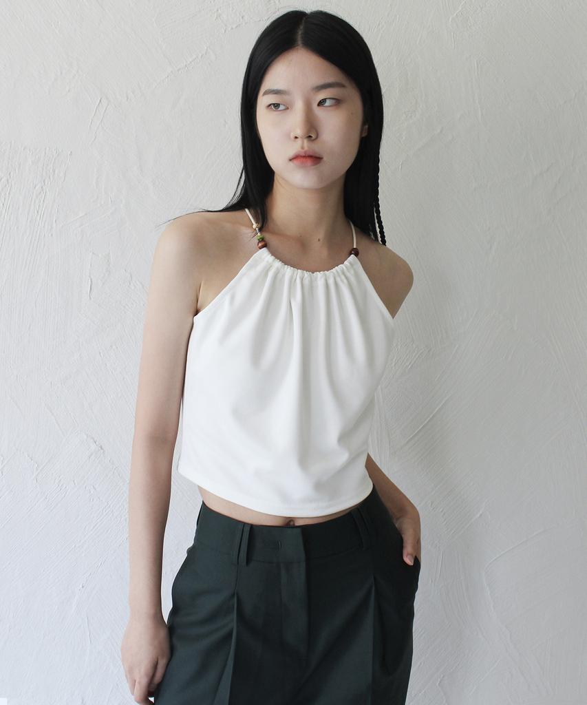 RUBATI Halterneck Wooden Beads Top (Ivory)