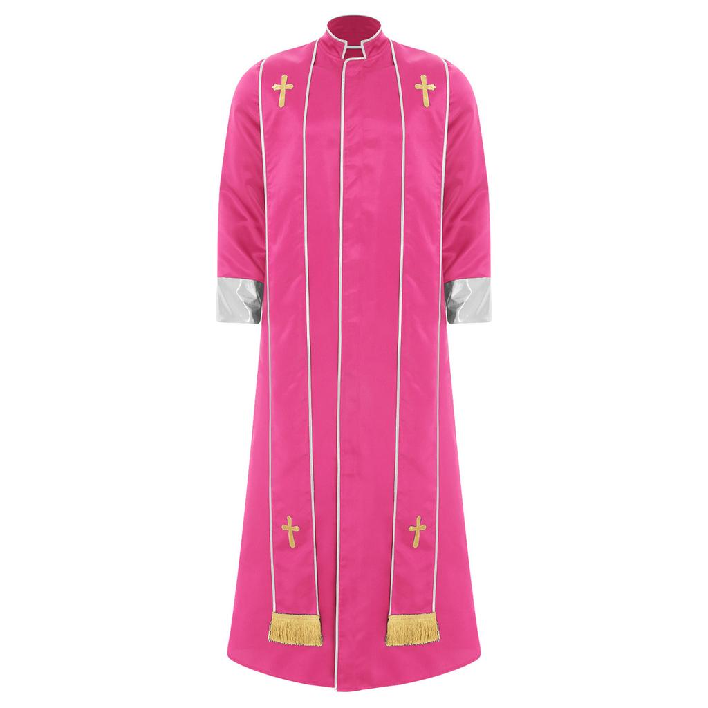 Herre Prestekostyme Kappe Ståkrage Langermet Glidelås foran Gullkors Messedrakt Vestmenter Katolsk Halloween Cosplay