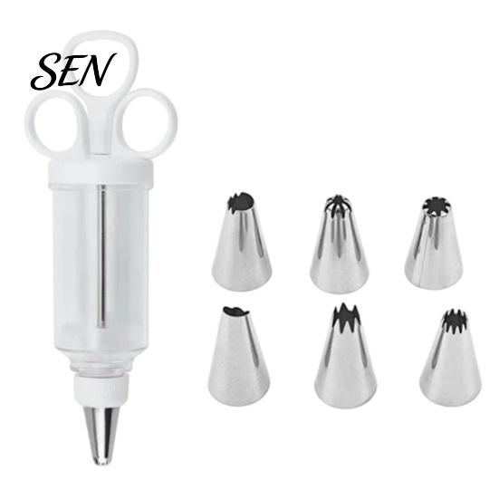 Handheld Cream Dispenser Cake Decorating Kit, Cupcake Icing Piping Tool with 6 Stainless Steel Nozzles, Clear Home Baking Equipment Set for