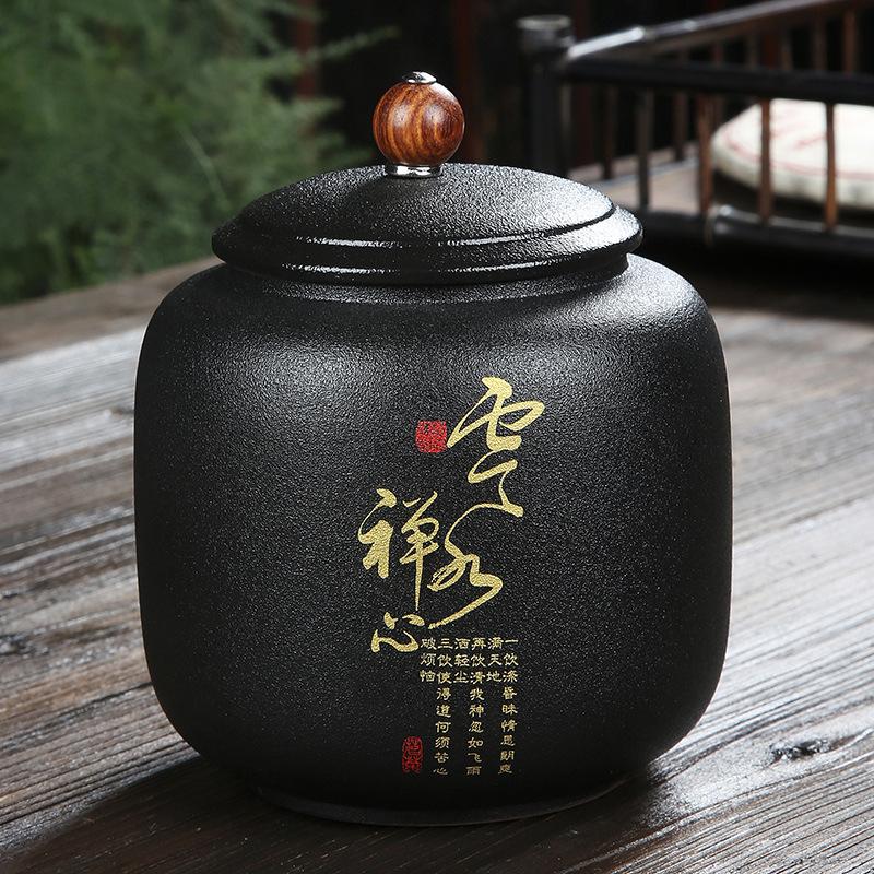 WSHYUFEI cutie de ceai din ceramică neagră borcan din porțelan chinezesc din ceramică borcan portabil etanș pentru depozitare cutii de ceai, bomboane, rezervor de condimente