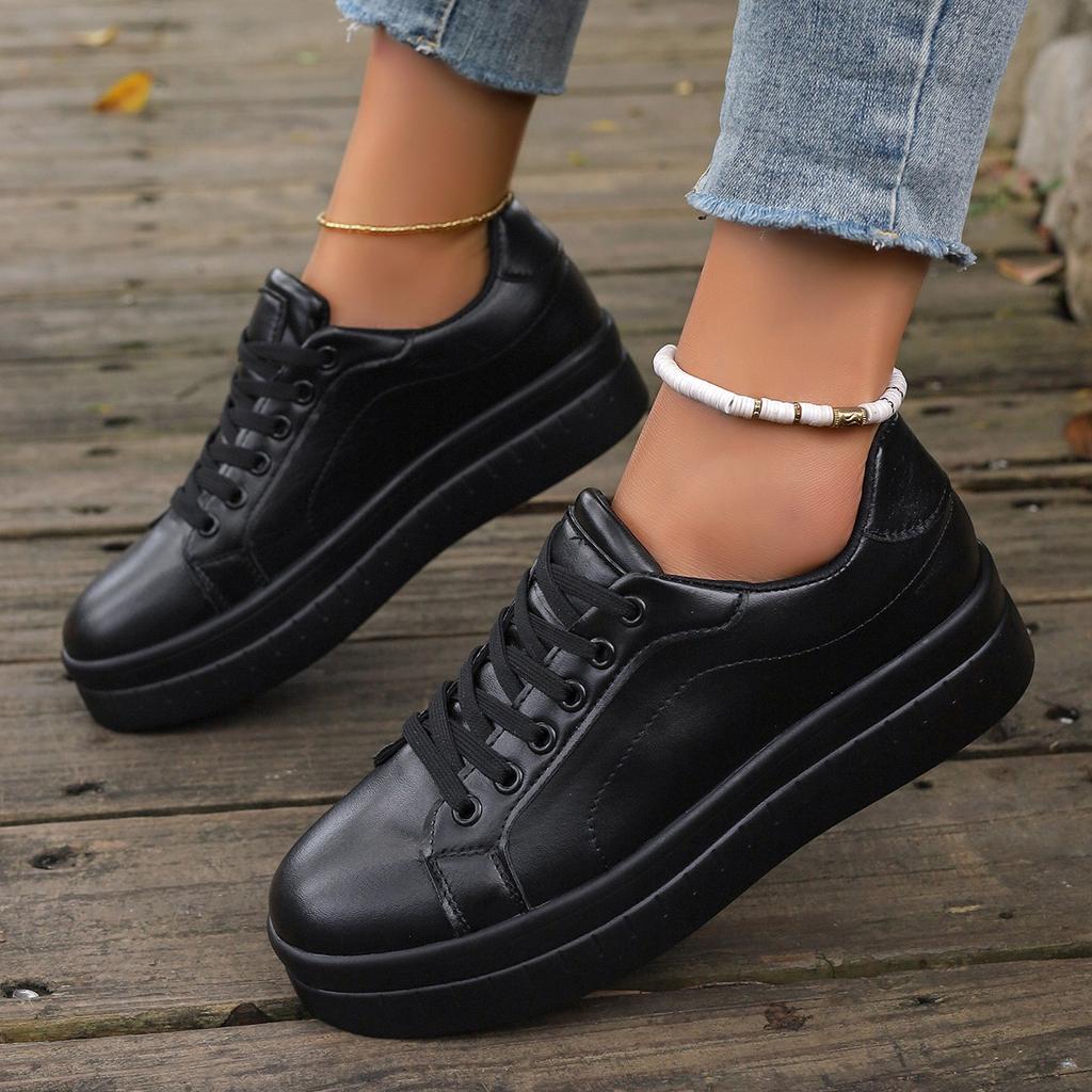 Fashion Platform Women Sneakers Breathable Casual Shoes Solid Color Lightweight Vulcanized Shoes Autumn Lace Up Tennis Shoe Plus Size 43
