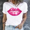 cotton 100% Premium T-shirt)Hot Pink Lips Funny Summer Women T-Shirt Harajuku Print Fashion Short Sleeve Summer Casual T-Shirt