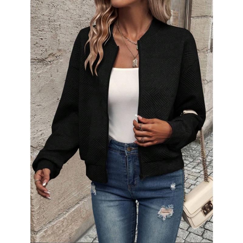 Damen S Einfarbig Reißverschluss Baseballkragen Jacke Lässiger Mantel
