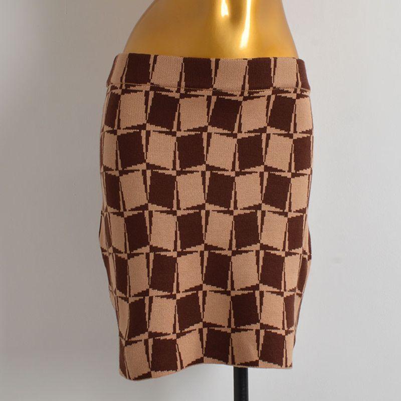 

Spring & Fall New Arrival Color-Contrast Check Knitting Skirt Women s High Waist Slimming Hip Skirt Sexy A- line Skirt Picture color One size