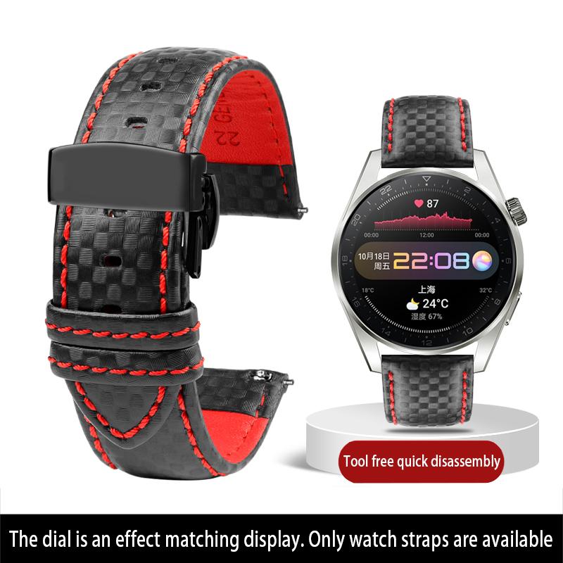 Calfskin strap Bracelet Carbonfiber Grain Watchband 18mm 20mm Red Orange Stitching Watch Band 21mm 22mm 23mm 24mm Watch Strap