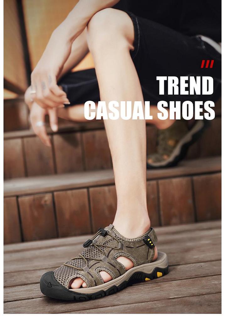 Men's 2024 Breathable Outdoor Sandals, Non-Slip Sport Beach Shoes with Hollow Design, Large Sizes Available