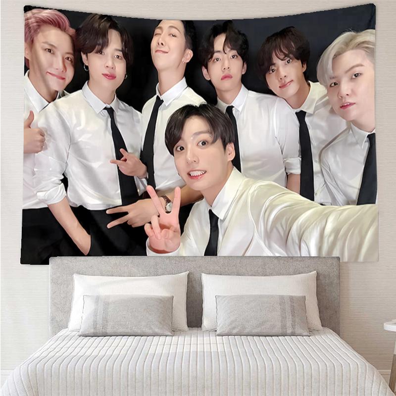 Kpop BTS1 Tapestry for Bedroom Aesthetic Classroom Tapestries Wall Hanging for Living Room Dorm Office,Ideal Creative Gift