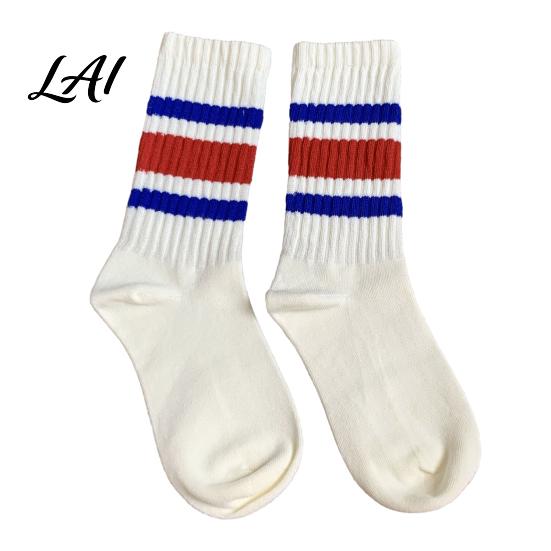 Unisex Mid Calf Socks Mid-calf Sports Socks Cotton Contrast Striped Crew Moisture Versatile Color Wicking Athletic for Autumn And Winter Daily