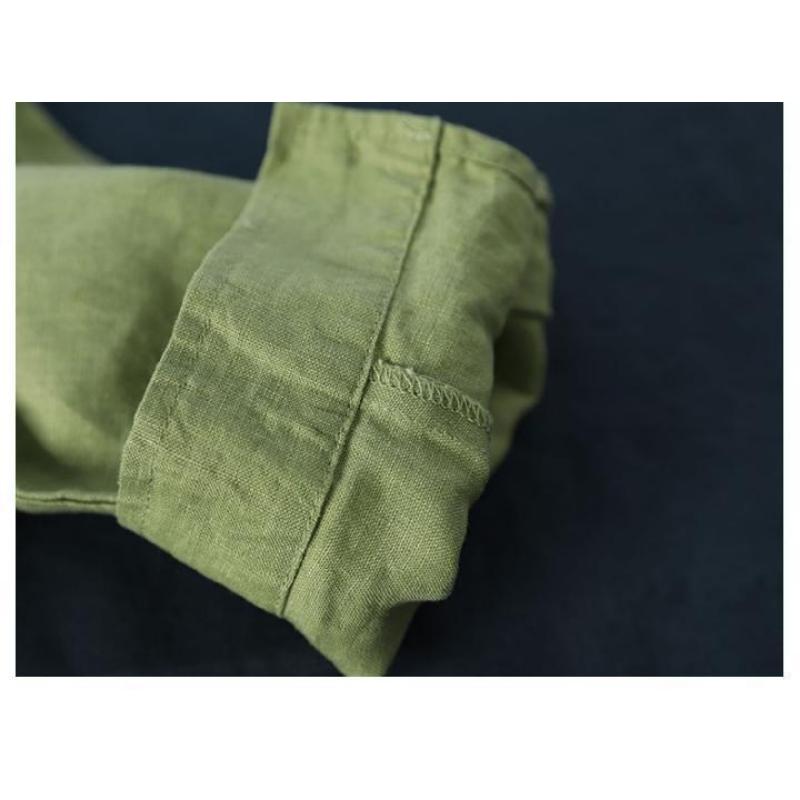 Abito Chemisier in Cotone e Lino Traspirante Collo Alto Manica 3/4 Abbottonatura Frontale Vestibilità Larga Taglie Forti Abito Lungo con Tasche Casual Quotidiano da Vacanza