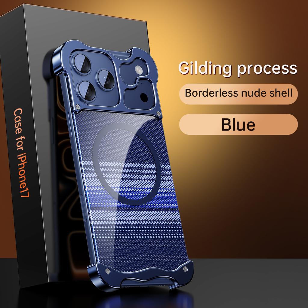 Special-shaped Metal Phone Case for IPhone17 Pro Case Metal Borderless Carbon Fiber Texture High-grade Case for IPhone17 Pro Max