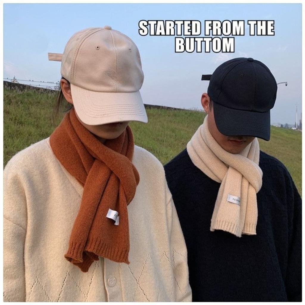 Solid Color Flat Scarf for Autumn and Winter, Men's and Women's Knitted Yarn, Korean Version, Couple Fashion, Thick and Warm, Trendy Scarf