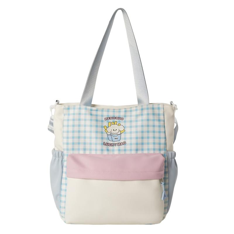 

Student Schoolbag Contrast Shoulder Bag Plaid Handbag Book Bag синий