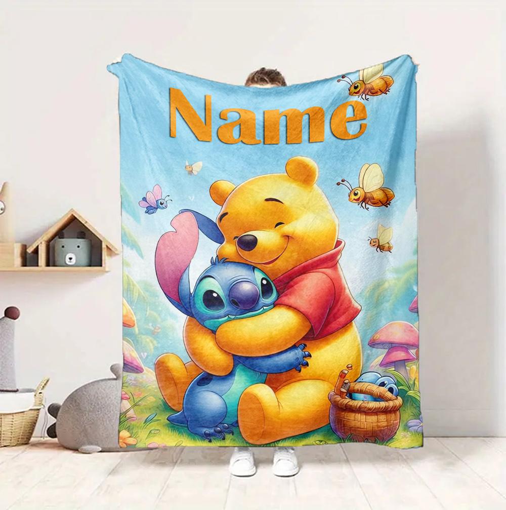 Custom Name Winnie Pooh Flannel Blanket Throw Blanket Soft Warm Sofa Bed Decor Unique Gift