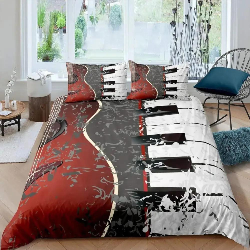 

Piano Keys Duvet Cover Set Rotating Musical Notes Bedding Set Tie Dye Bedding Set Retro Music Comforter Cover Bedclothes Queen 70x133cm