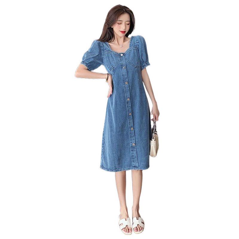 Damen Plus Size Jeanskleid Sommer 2025 – Schlankmachend, Taillenbetonend, Mittellang im Latzhosen-Stil für einen jugendlichen Look