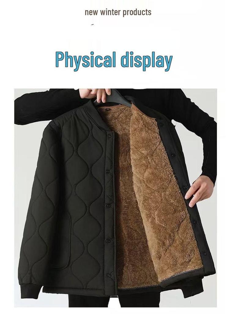 Men's Lambswool Cotton Winter Jacket - Middle-aged Father's Warm Loose Coat with Thick Velvet Liner