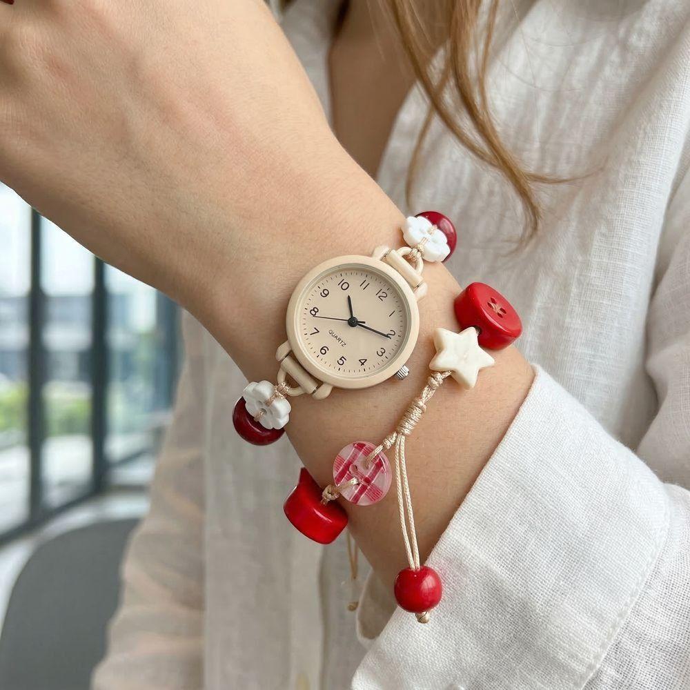 Zinc Zinc Alloy Adjustable Beads Strap Watch Vintage Timepiece Hand Chain Retro Star Heart Bracelet Women