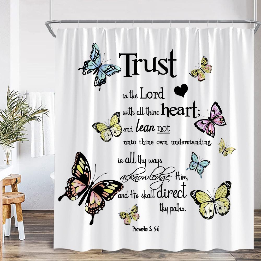 

Rustic Farmhouse Floral Shower Curtain Inspirational Words Butterfly Daisy Wildflower Sunflower Flower Bathroom Decor Curtain 90x180cm-35x70in