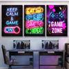 Neon Canvas Prints Painting Eat Sleep Game Repeat Funny Gaming Quote Posters Mural Wall Art for Home Gamer Room Decor No Light