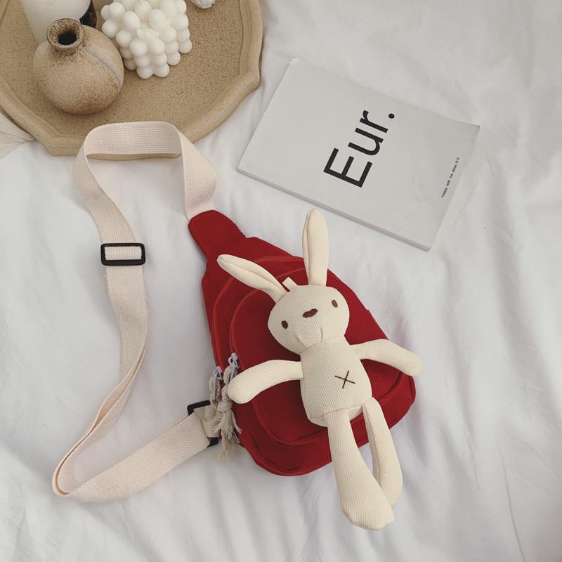 Adorable Cartoon Rabbit Waist Bag For Kids Stylish Trendy Canvas Crossbody Bag