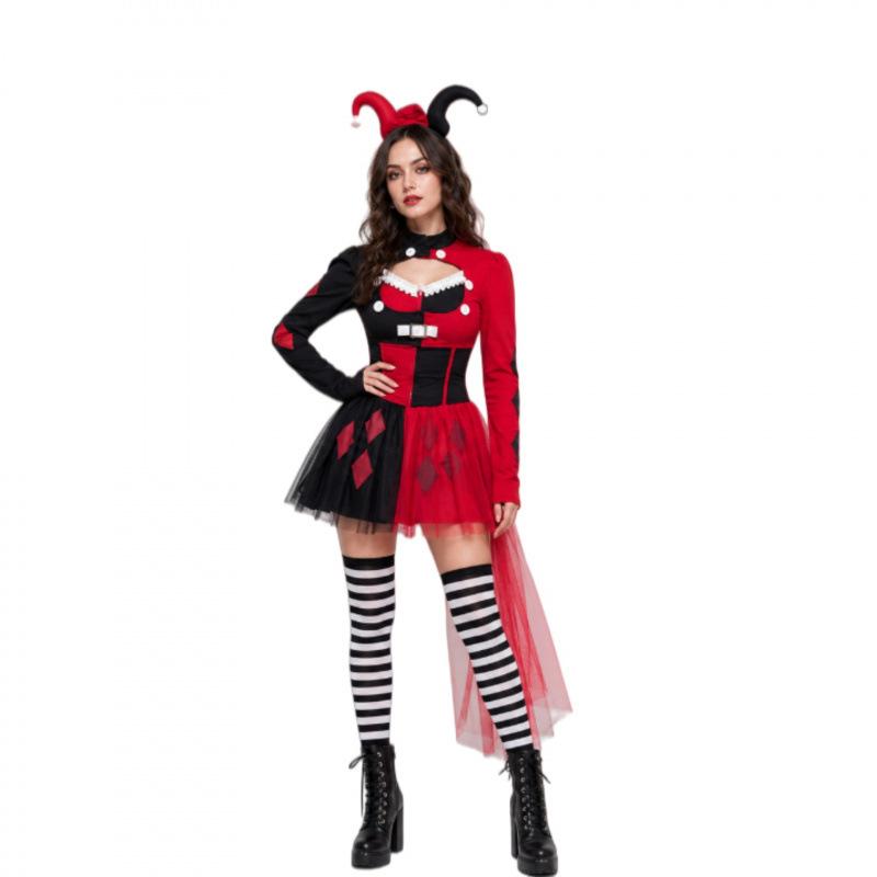 Halloween adult female circus clown cos costume, cosplay costume clown female stage performance costume