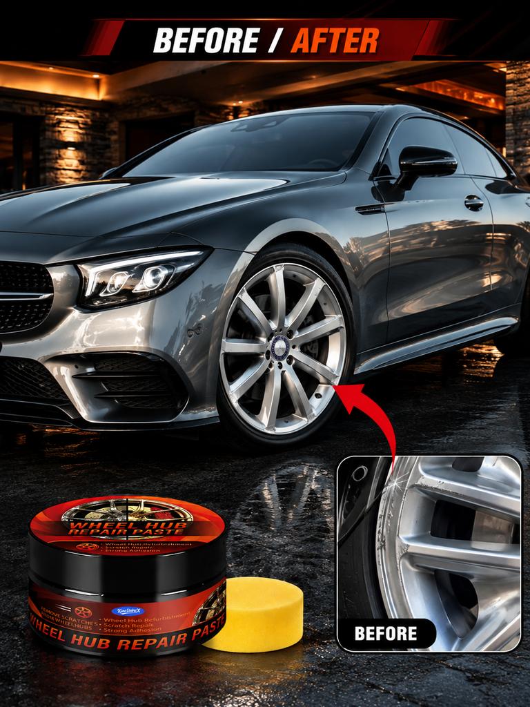 Car wheel rim scratch refurbishment paste, tire rim scratch paint repair paste - black and white silver aluminum alloy rim elect