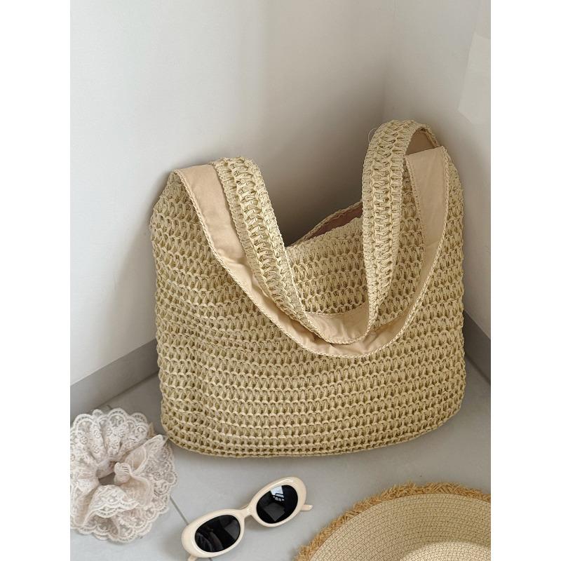 Summer woven bag straw weaving leisure personality foreign style vacation style large capacity vacation style tote shoulder bag women абрикосовый света