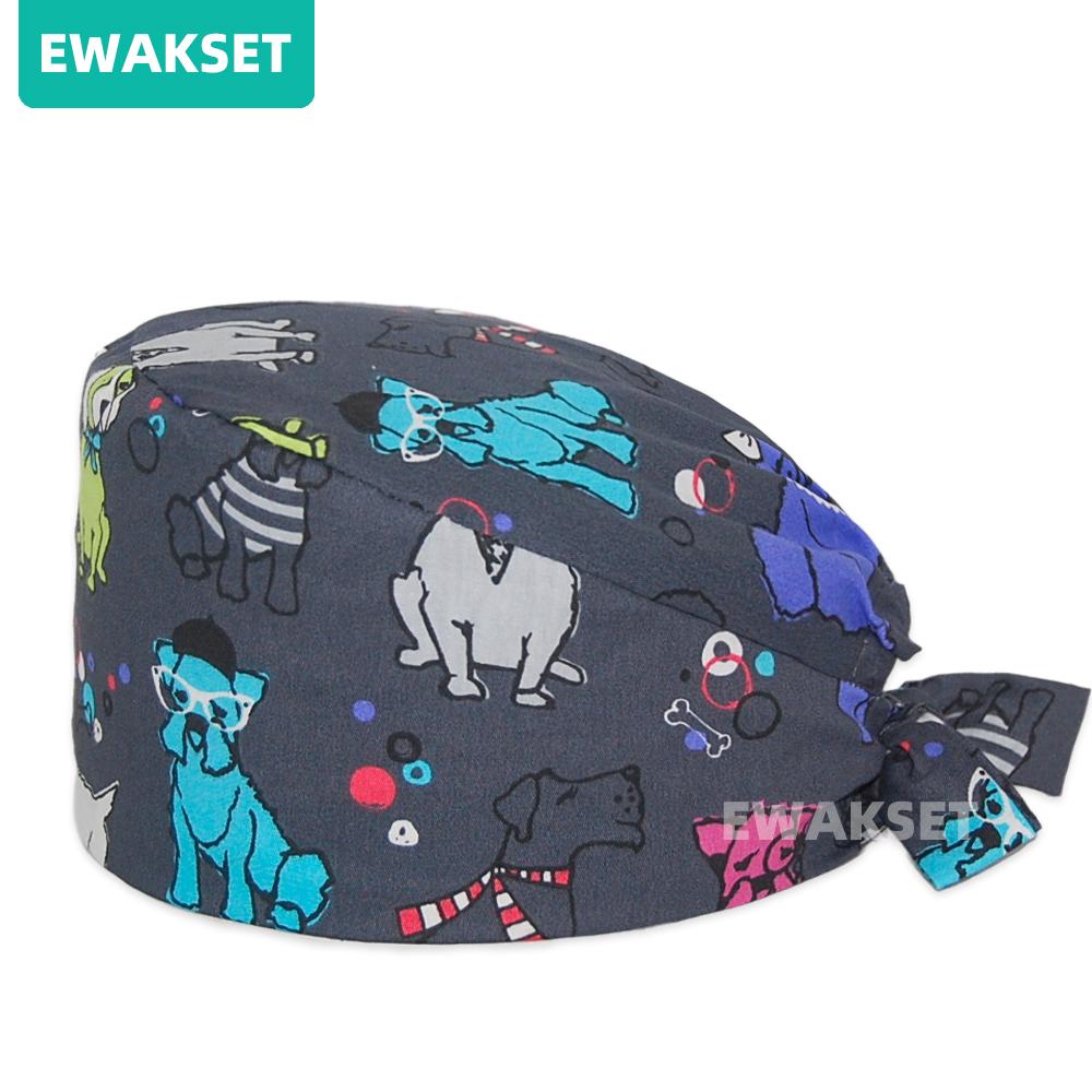 Women Men Medical Surgical Cap Doctor Hat Printed Dental Beauty Salon Chef Hats 100%Cotton Nurse Operating Room Scrub Caps
