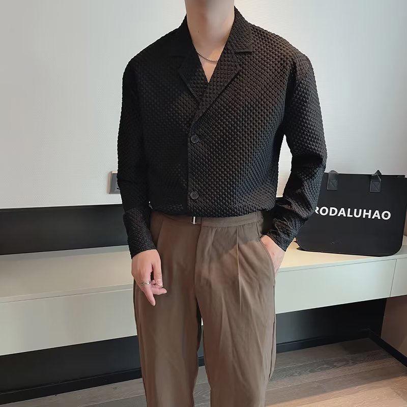 Spring Autumn New Fashion Tailored Collar Long Sleeve Solid Cardigan Men's Clothing Korean Loose Trend All-match Hip Hop Shirts