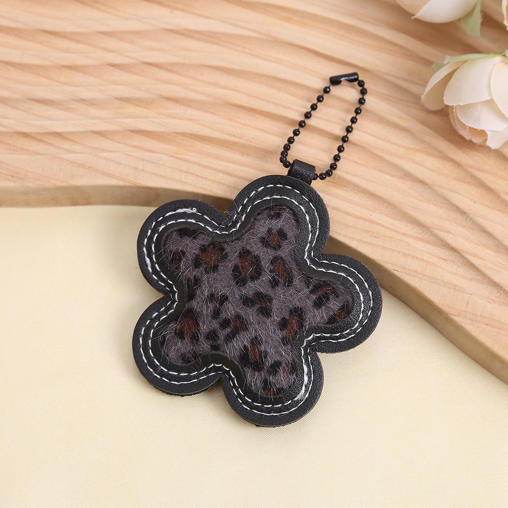 Leopard Print Floral PU Leather Keychain Pendant