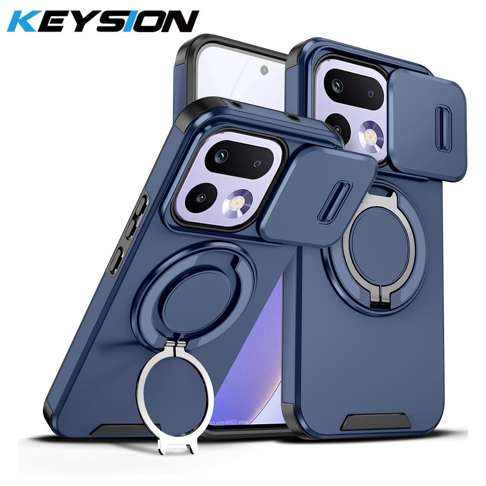KEYSION 360° Rotating Ring Stand Phone Case for OPPO Realme 16 Pro 5G 16 Pro+ Slide Camera Protection Magnetic Shockproof Cover