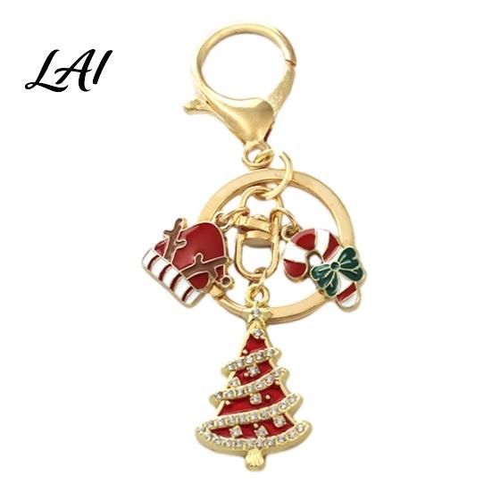Festive Keychain Accessory Christmas Santa Tree Snowman Keychain Golden Plated Zinc Alloy Pendant Handbags Decorative with Lobster Clasp Holiday