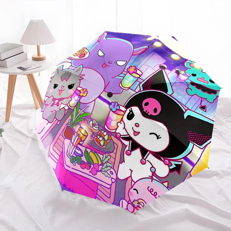 

1pc Kawaii Cat Party Tablecloth with Floral Print - Automatic Opening Umbrella, Portable Folding Design, 8-Bone Iron Frame Outdoor Umbrella, Festival