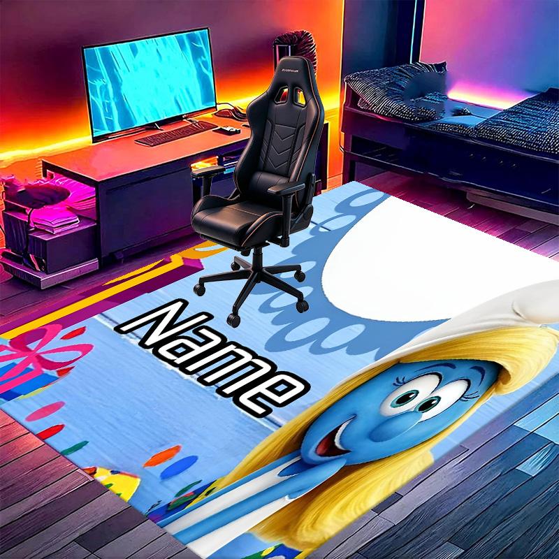 Custom Name Personalized Blue Smurfs Print Carpet, Versatile Home Decor Rug, for Playroom, Apartment, Balcony, Entryway, Hallway Gift