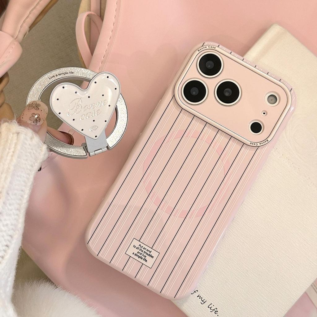 Creative Striped Heart-Shaped Stand Phone Case for iPhone 16, iPhone 17, iPhone 17 Pro Max