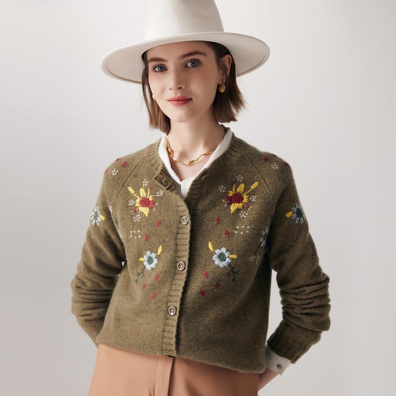 

PALUOPO Женский толстый кардиган из 100% кашемира с круглым вырезом и вышивкой XL 170/110