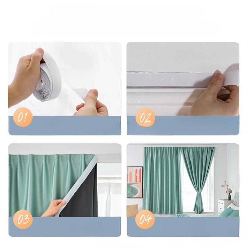 Solid Color Full Blackout Punch-Free Curtain Thickened Easy Install Self-Adhesive Shading Drape for Door Window Decor