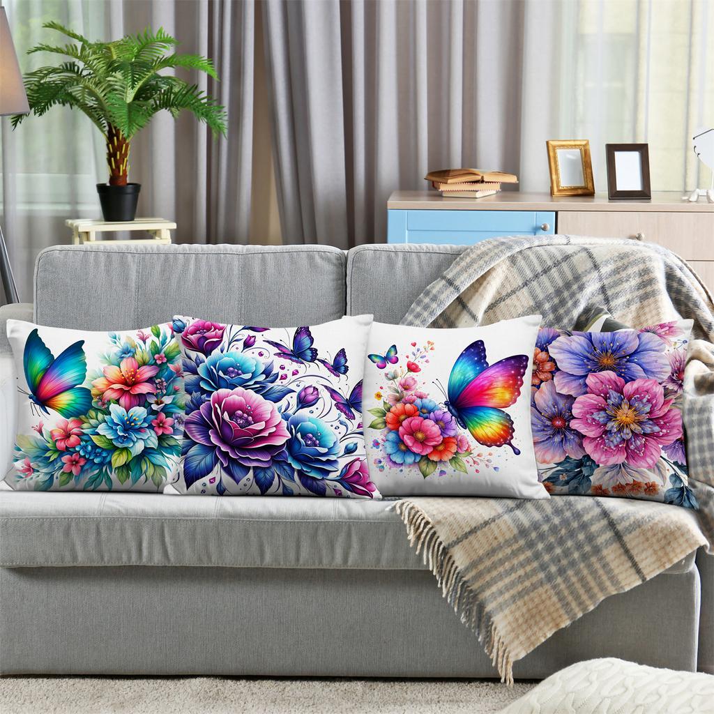 Rainbow Butterfly Flowers Digital Printing Pillow Cover Short Plush Suitable Living Rooms Bedrooms Sofas Throw Cushion Cover