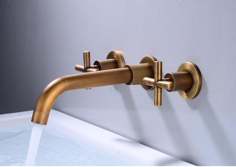 European Antique In-wall Brass Lavatory Basin Mixer Taps Bathroom Sink Faucet Hot and Cold Water Concealed Mounted Tap