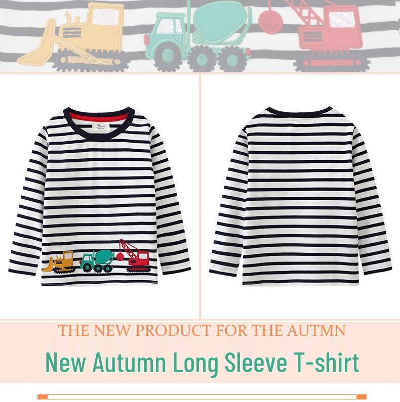 Boys' Striped Long-Sleeve Cotton T-Shirt, Autumn Round Neck Baby Outerwear