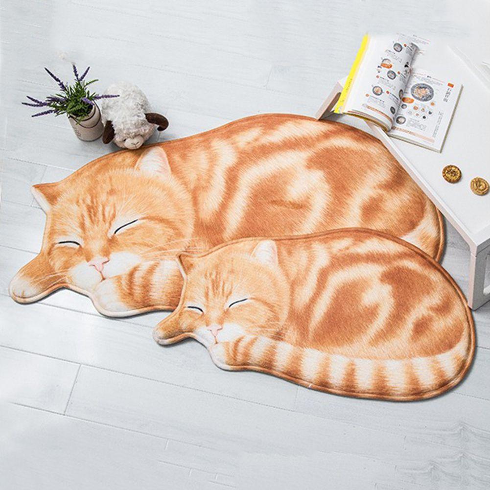 3D Cute Sleeping Cat-shaped Floor Mat Bedroom Living Room Kitchen Foot Mats Non Slip Mats 40*76cm