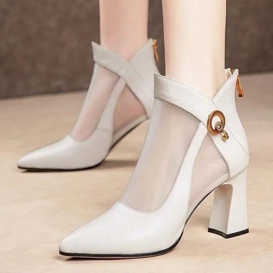 Fashion Super high heel slippers mesh women's flush boots black sandals ankle boots pointed toe parka hot sale
