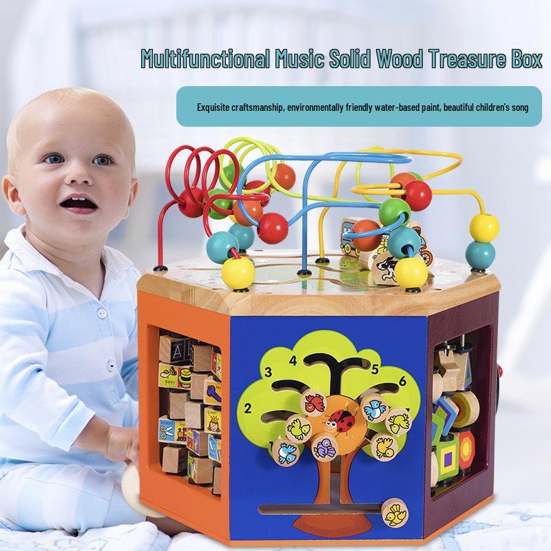 Wooden Animal Bead Maze & Building Blocks Toy for Early Education - Ages 1-3
