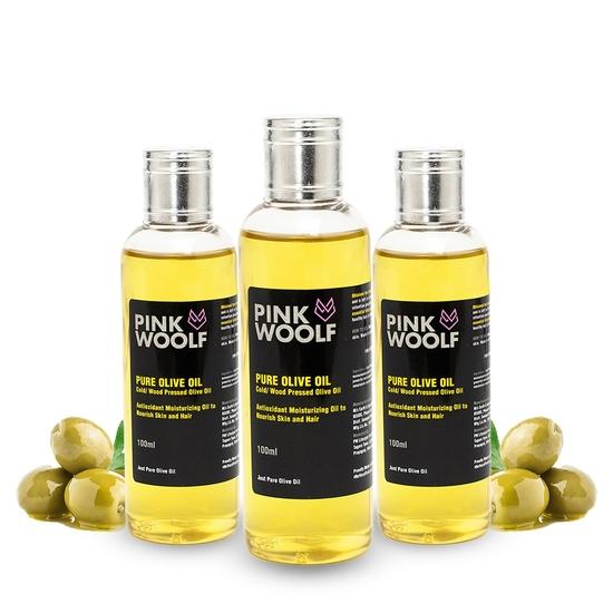 Pink Woolf Olivenöl für Haar & Haut | Leicht & Schnell einziehend | Ideal für Körpermassage | 3er-Pack